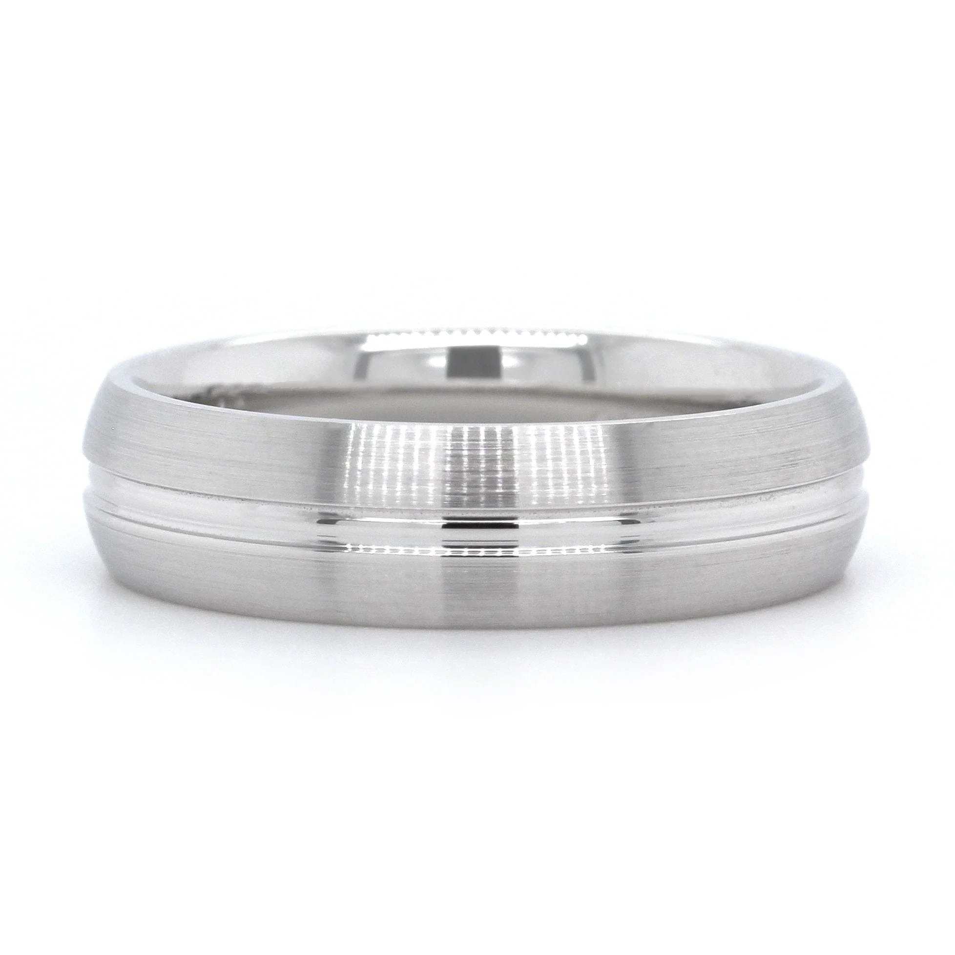 14K White Gold Satin Finish with Groove Center Band - Image 4