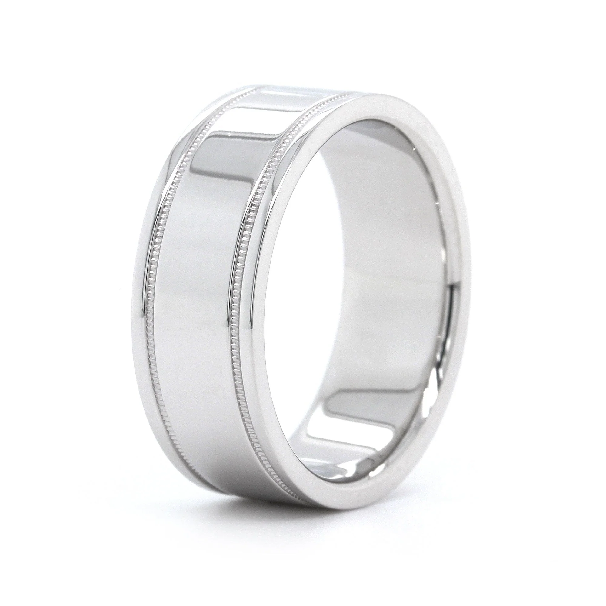 14K White Gold Polished Center with Milgrain Band - Image 2