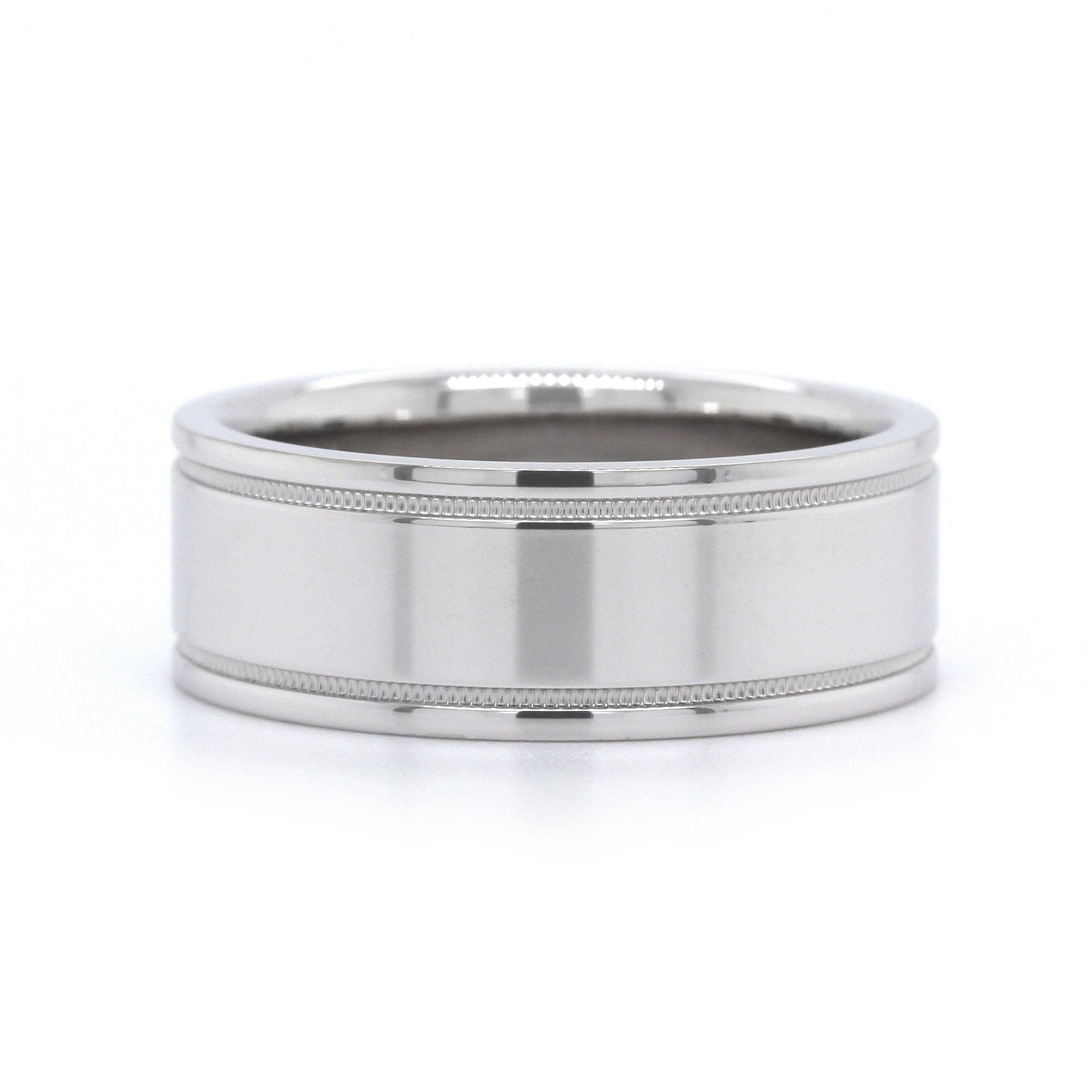 14K White Gold Polished Center with Milgrain Band - Image 4