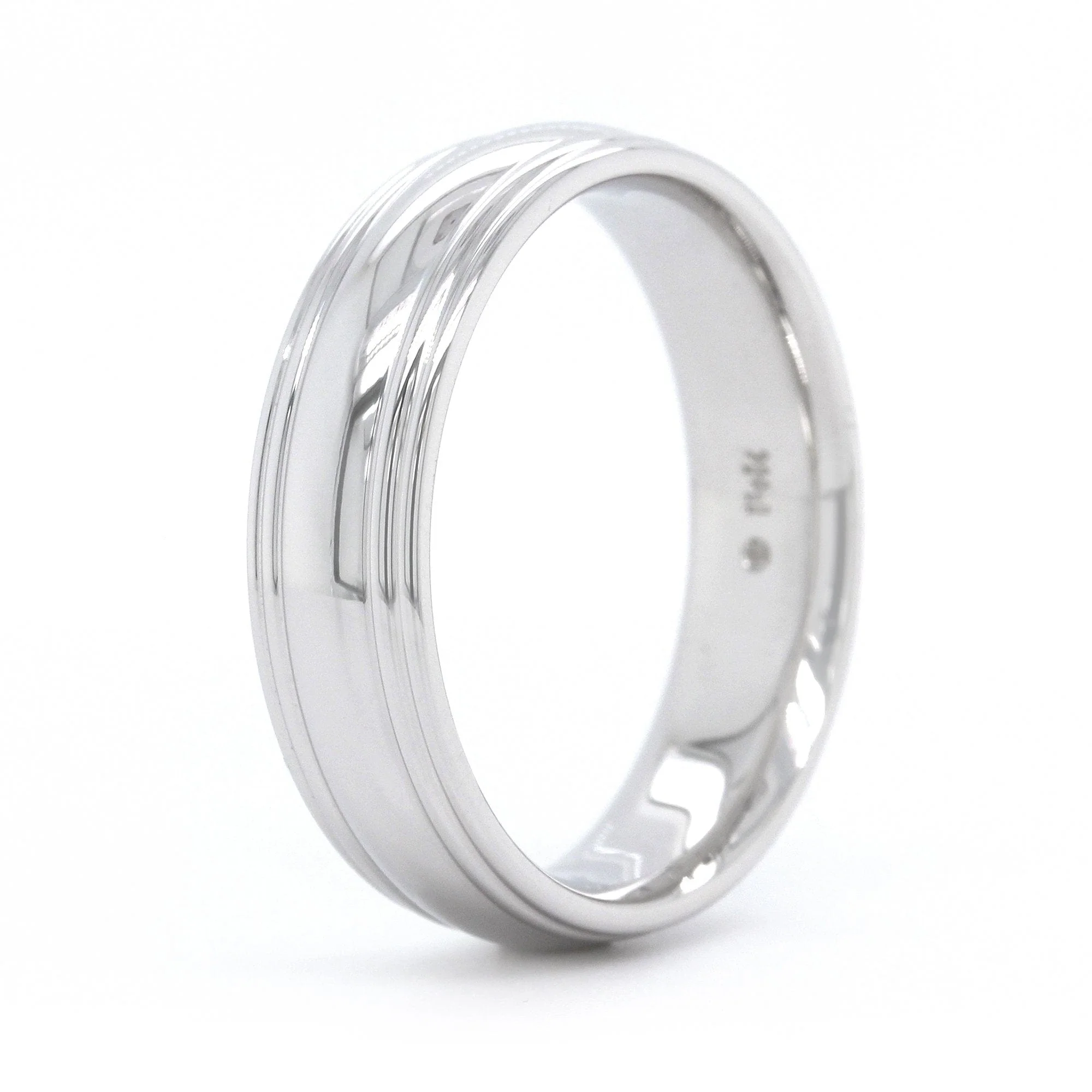 14K White Gold Polished Center with Groove Edge Band - Image 2