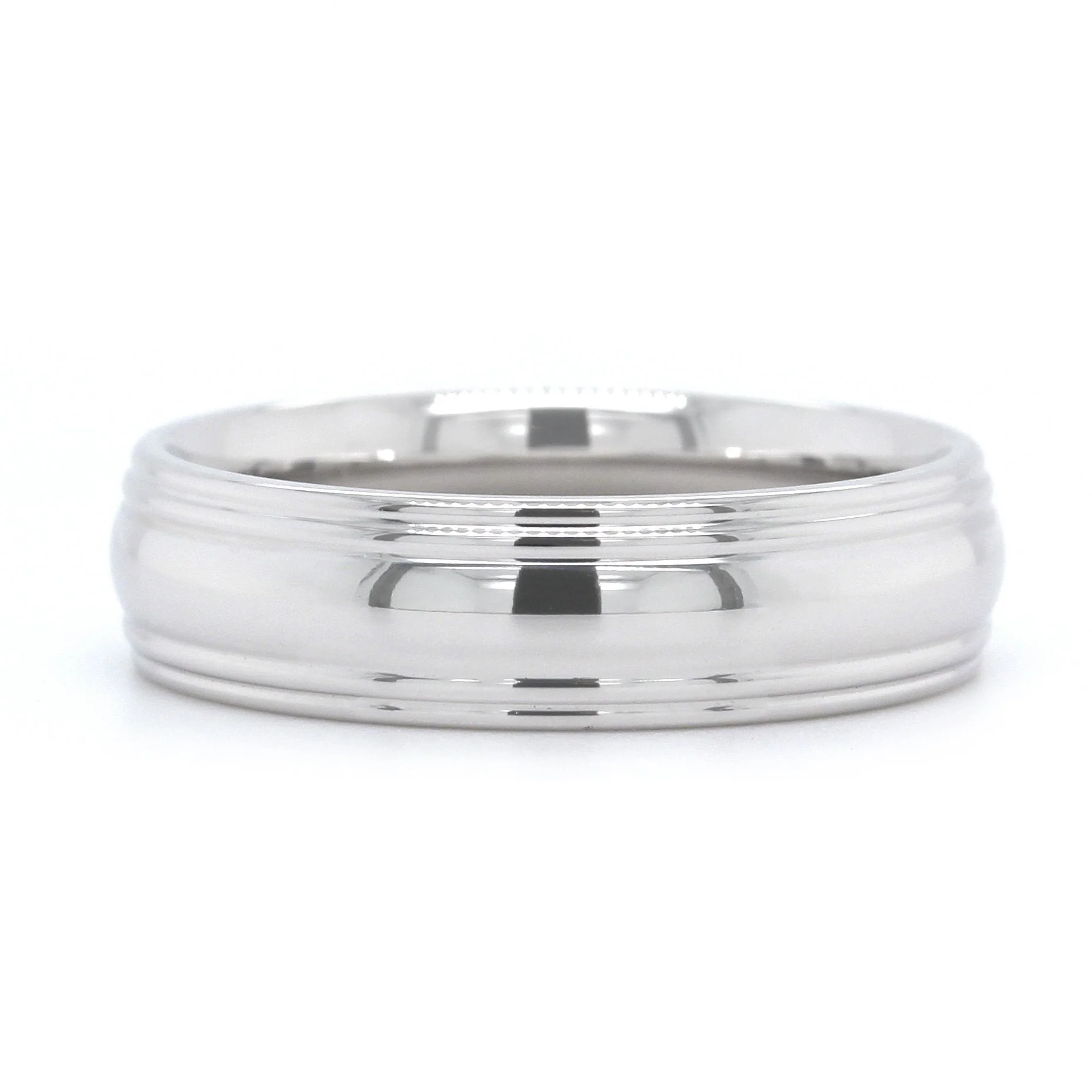 14K White Gold Polished Center with Groove Edge Band - Image 4