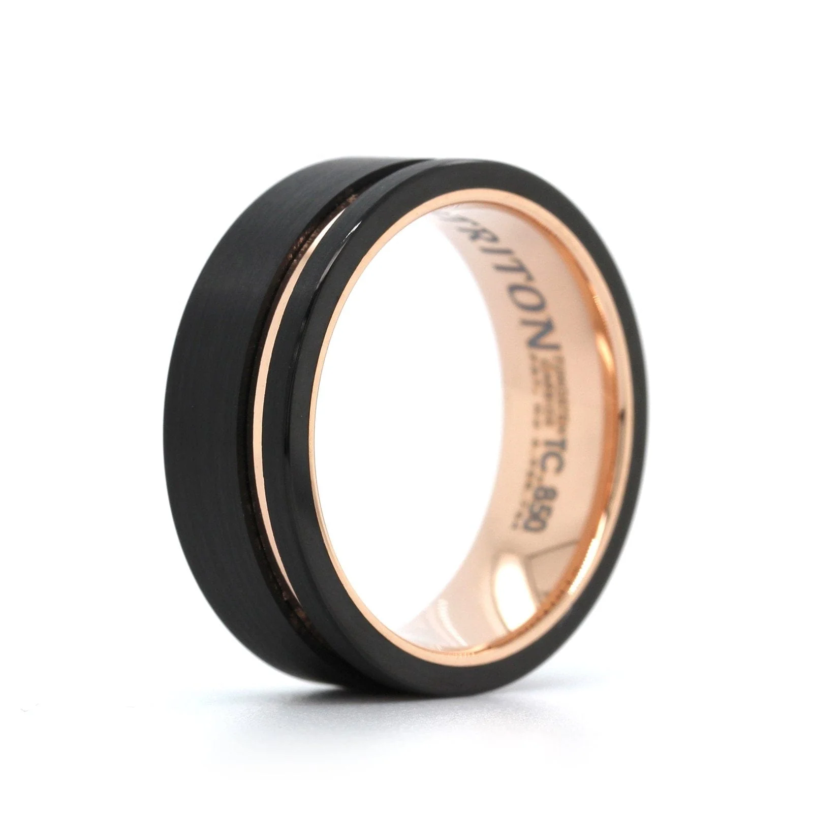 Black Tungsten with Rose Tungsten Stripe Band - Image 2