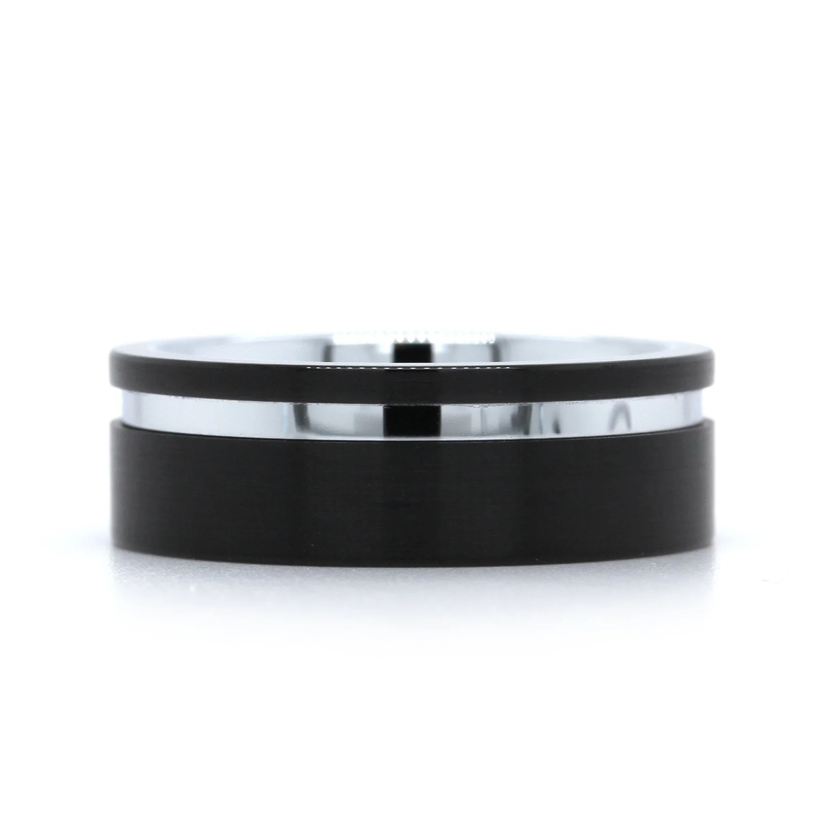 Black Tungsten with White Tungsten Stripe Band - Image 3