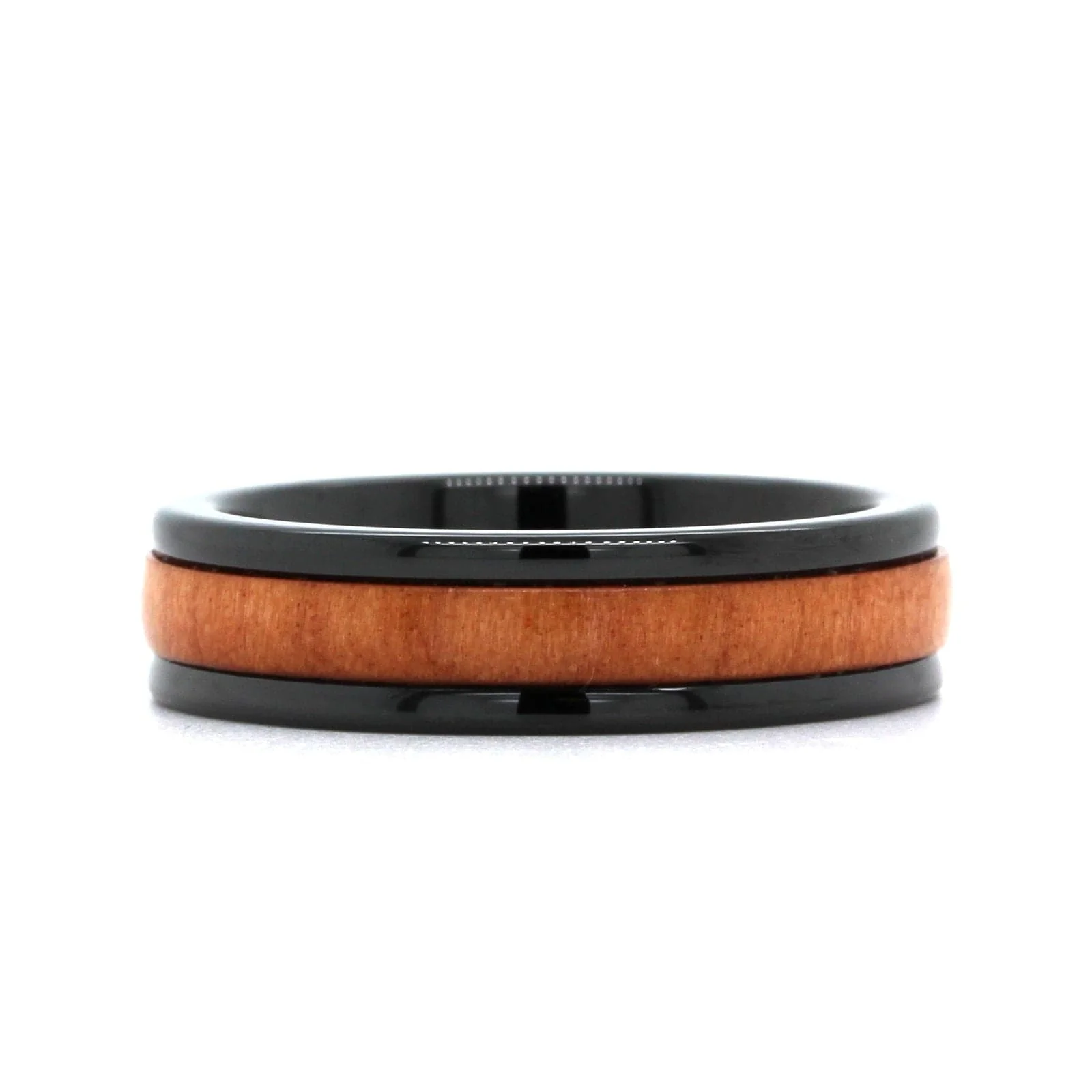 Black Tungsten Band with Wood Center and Polish Edges