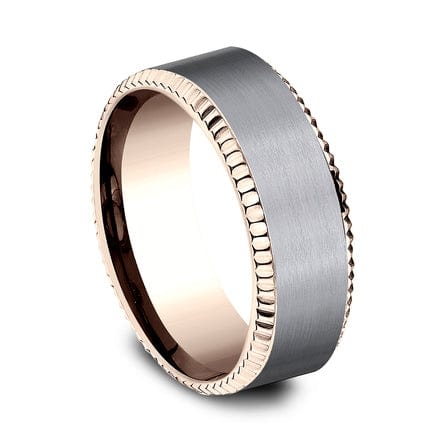 Grey Tantalum Center 14K Rose Gold Coin Edge Band - Image 3