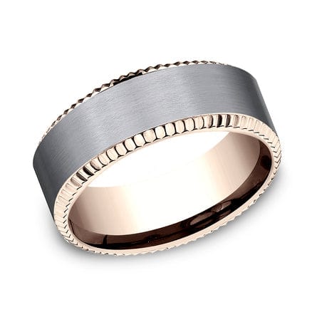 Grey Tantalum Center 14K Rose Gold Coin Edge Band - Image 4