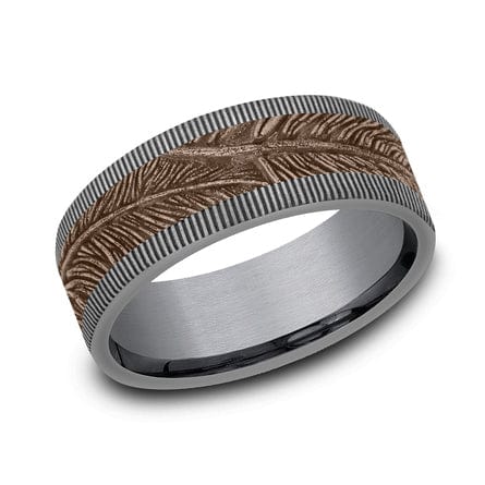 14K Rose Gold Feather Design Center Grey Tantalum Edge Band - Image 3