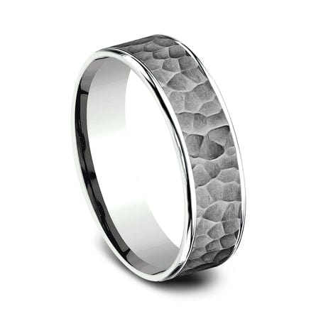 Grey Tantalum Hammered Center 14K White Gold Edge Band - Image 3
