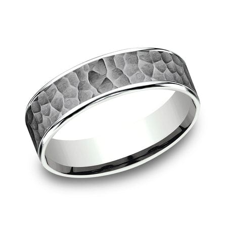 Grey Tantalum Hammered Center 14K White Gold Edge Band - Image 4
