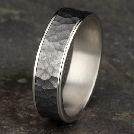 Grey Tantalum Hammered Center 14K White Gold Edge Band - Image 5