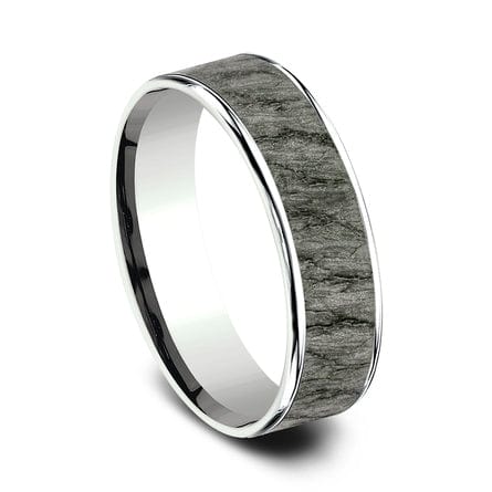 Grey Tantalum Lava Rock Center 14K White Gold Edge Band - Image 3