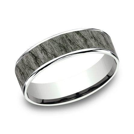 Grey Tantalum Lava Rock Center 14K White Gold Edge Band - Image 4