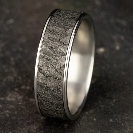 Grey Tantalum Lava Rock Center 14K White Gold Edge Band - Image 5