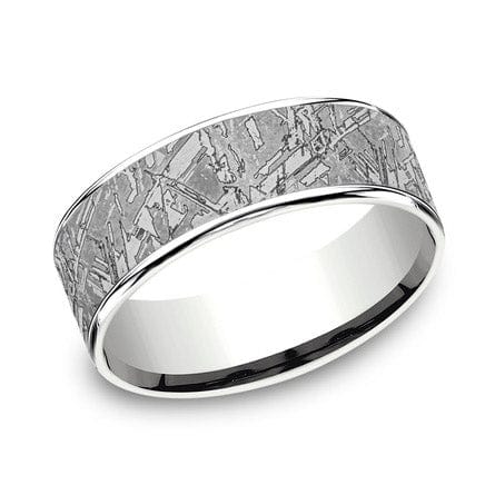Grey Tantalum Faux Meteorite Center 14K White Gold Edge Band - Image 3