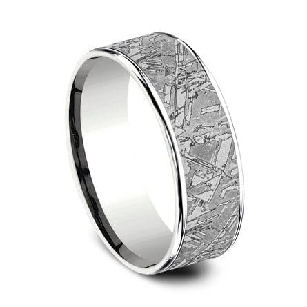 Grey Tantalum Faux Meteorite Center 14K White Gold Edge Band - Image 4