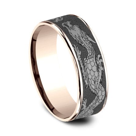 Tantalum Dragon Design Center 14K Rose Gold Edge Band - Image 3