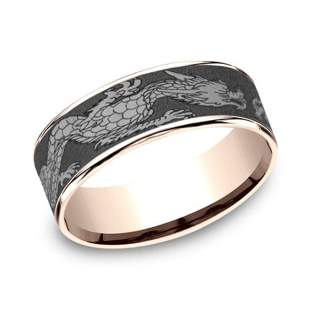 Tantalum Dragon Design Center 14K Rose Gold Edge Band - Image 4