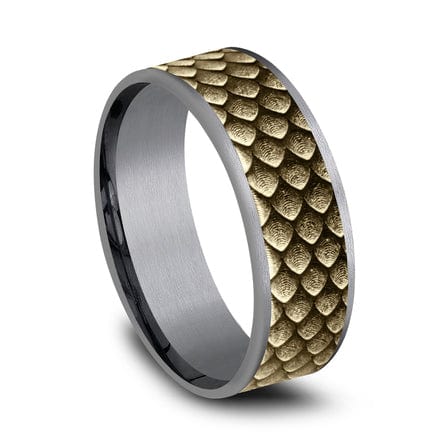 14K Yellow Gold Dragon Scale Center Grey Tantalum Edge Band - Image 3