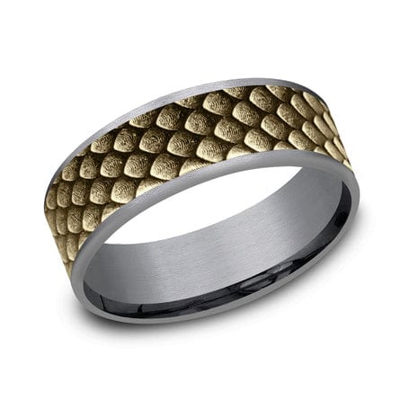14K Yellow Gold Dragon Scale Center Grey Tantalum Edge Band - Image 4