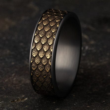 14K Yellow Gold Dragon Scale Center Grey Tantalum Edge Band - Image 5