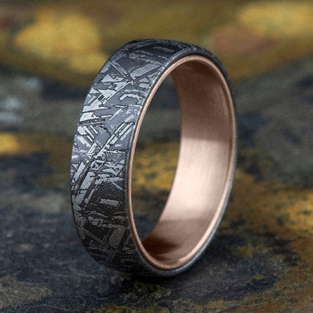 Grey Tantalum Faux Meteorite Design 14K Rose Gold Interior Band - Image 2