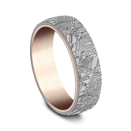 Grey Tantalum Faux Meteorite Design 14K Rose Gold Interior Band - Image 3
