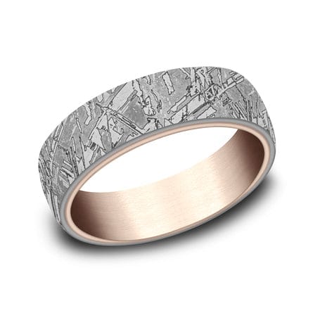 Grey Tantalum Faux Meteorite Design 14K Rose Gold Interior Band - Image 4