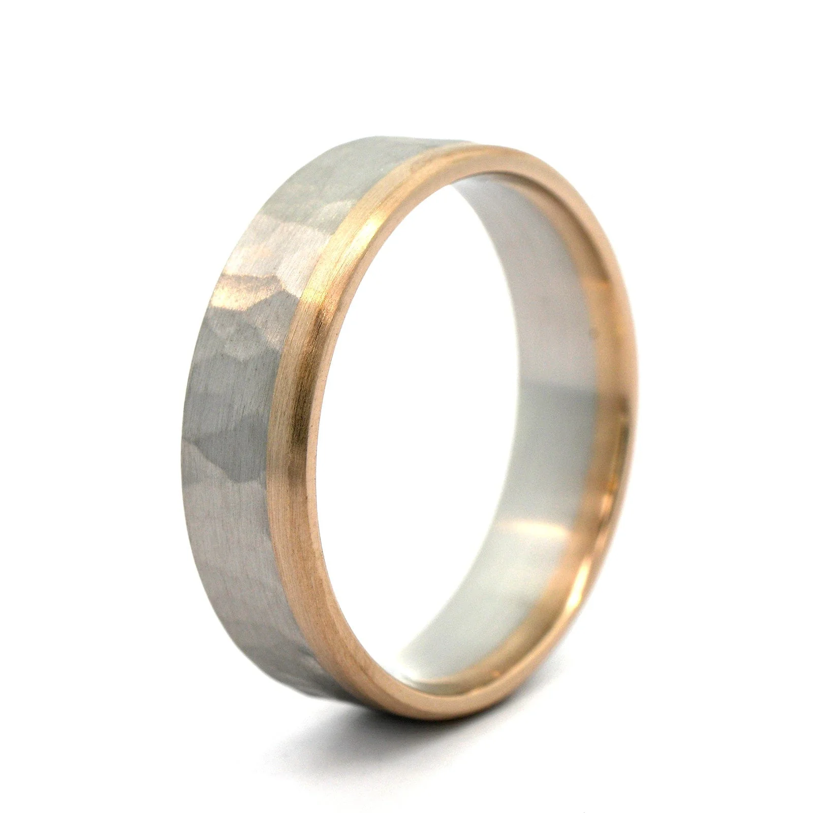 18K White Gold and Platinum Hammered Satin Band - Image 2