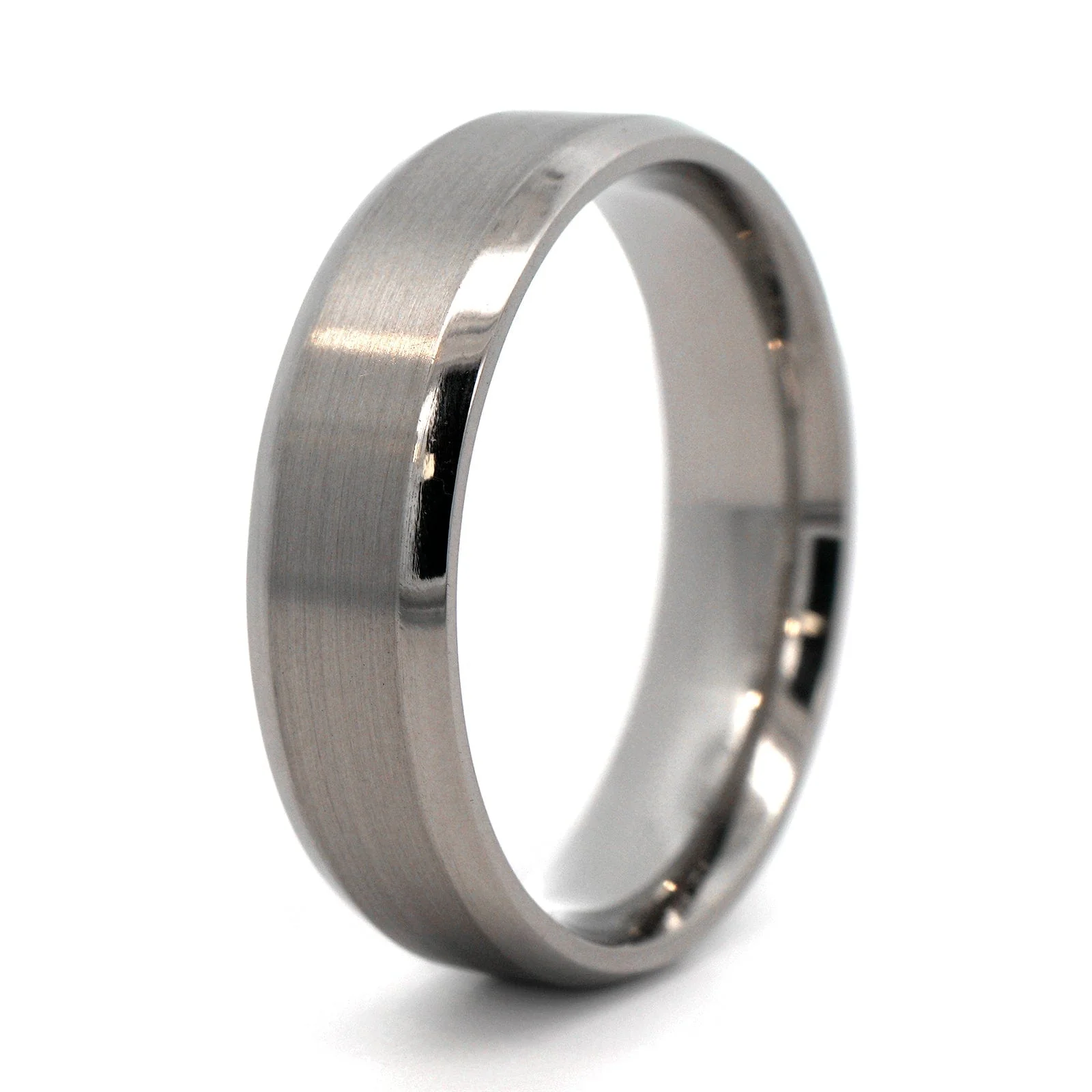 Palladium Flat Matte Finish with Polished Edges Wedding Band - Image 2