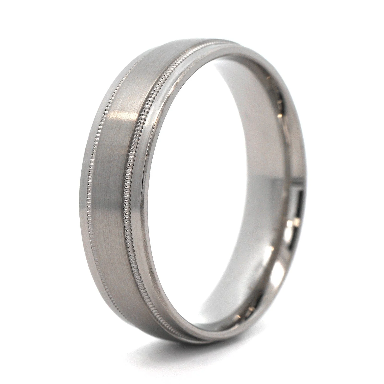Palladium Medium 6mm Stepped Polished Rails Wedding Band - Image 2