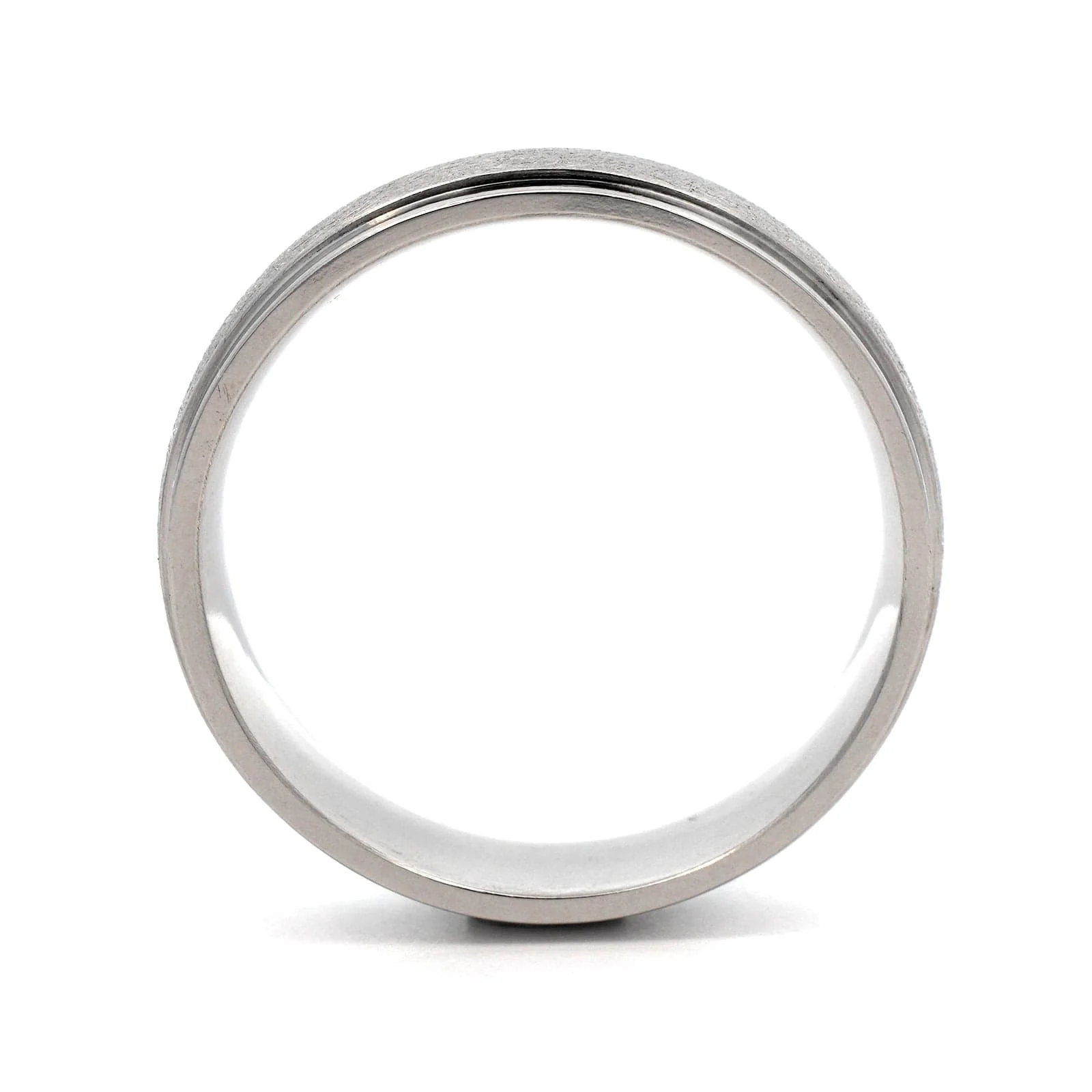 Platinum Medium 6mm Stepped Polished Rails Wedding Band - Image 3