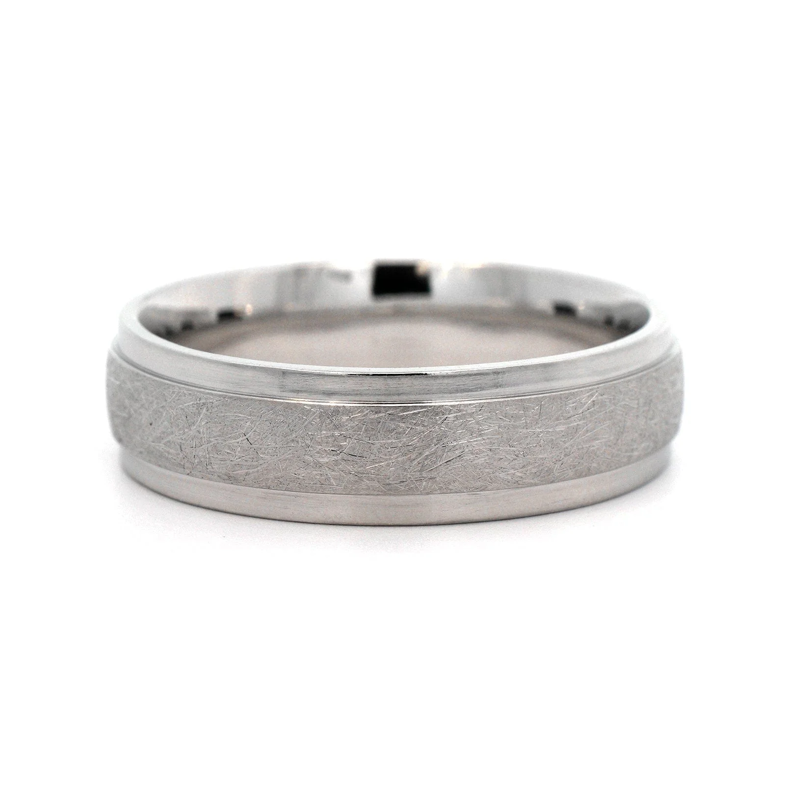 Platinum Medium 6mm Stepped Polished Rails Wedding Band - Image 5