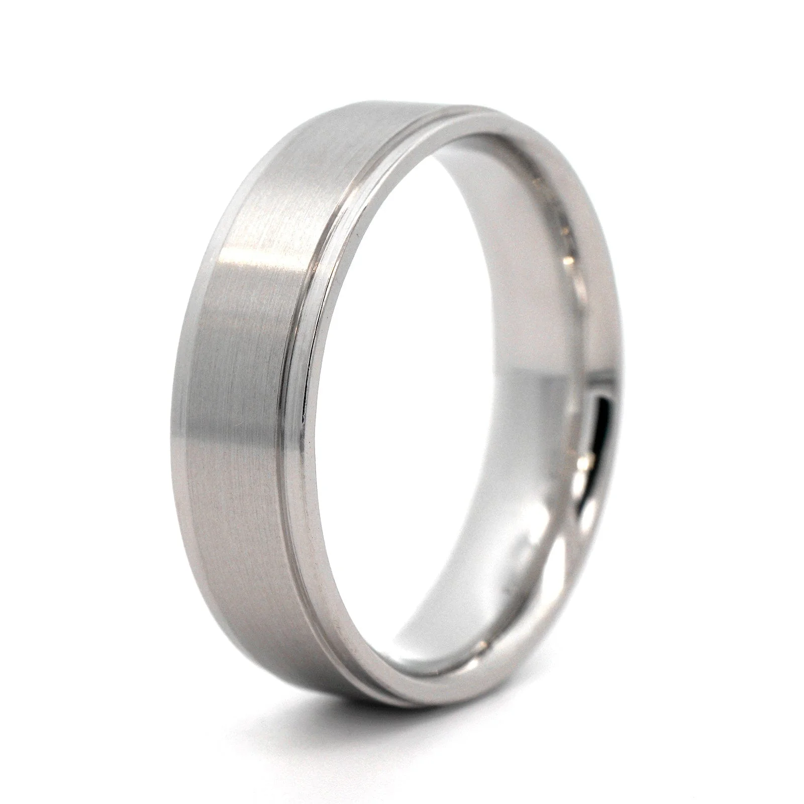Platinum Narrow 6mm Polished Stepped Rails Wedding Band - Image 2