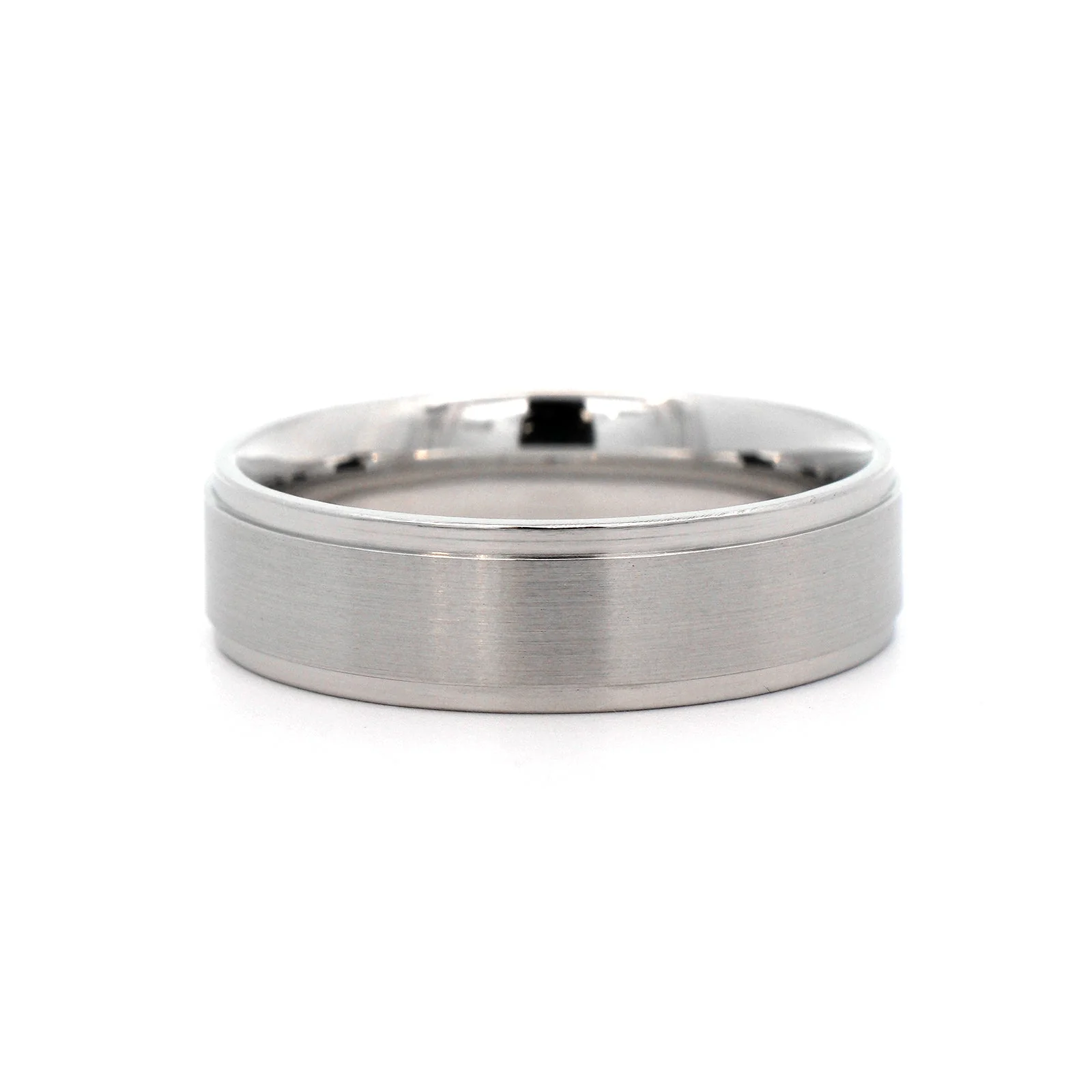 Platinum Narrow 6mm Polished Stepped Rails Wedding Band - Image 5