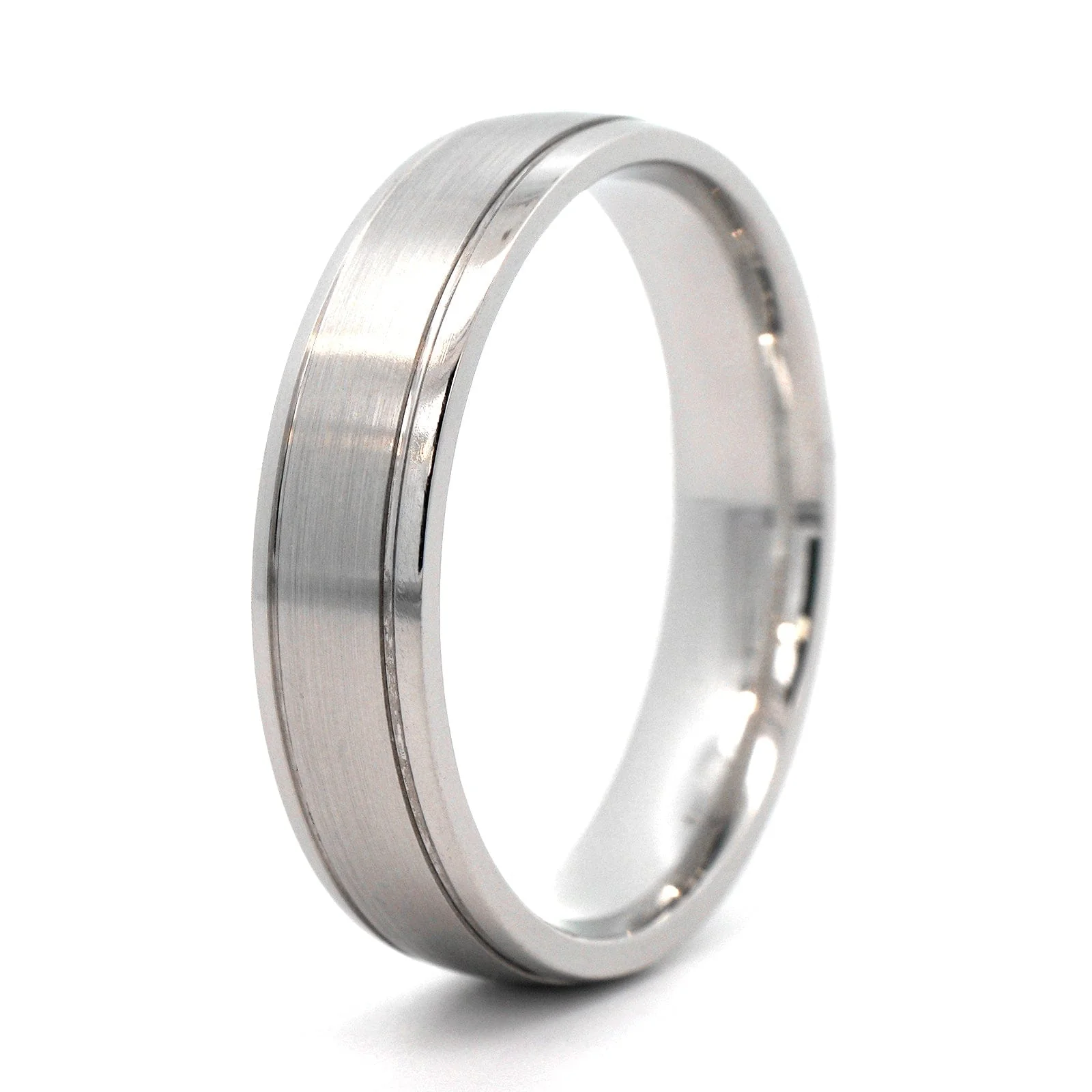 Platinum Narrow 5mm Stepped Polished Rails Wedding Band - Image 2