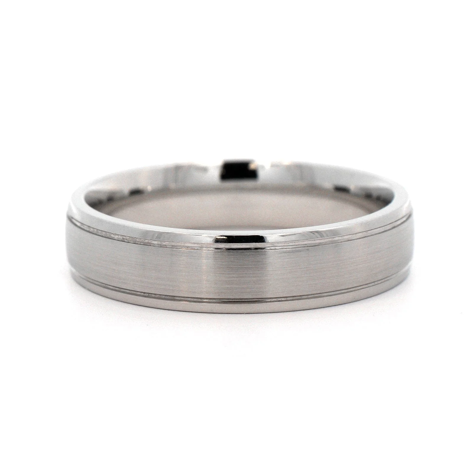 Platinum Narrow 5mm Stepped Polished Rails Wedding Band - Image 5