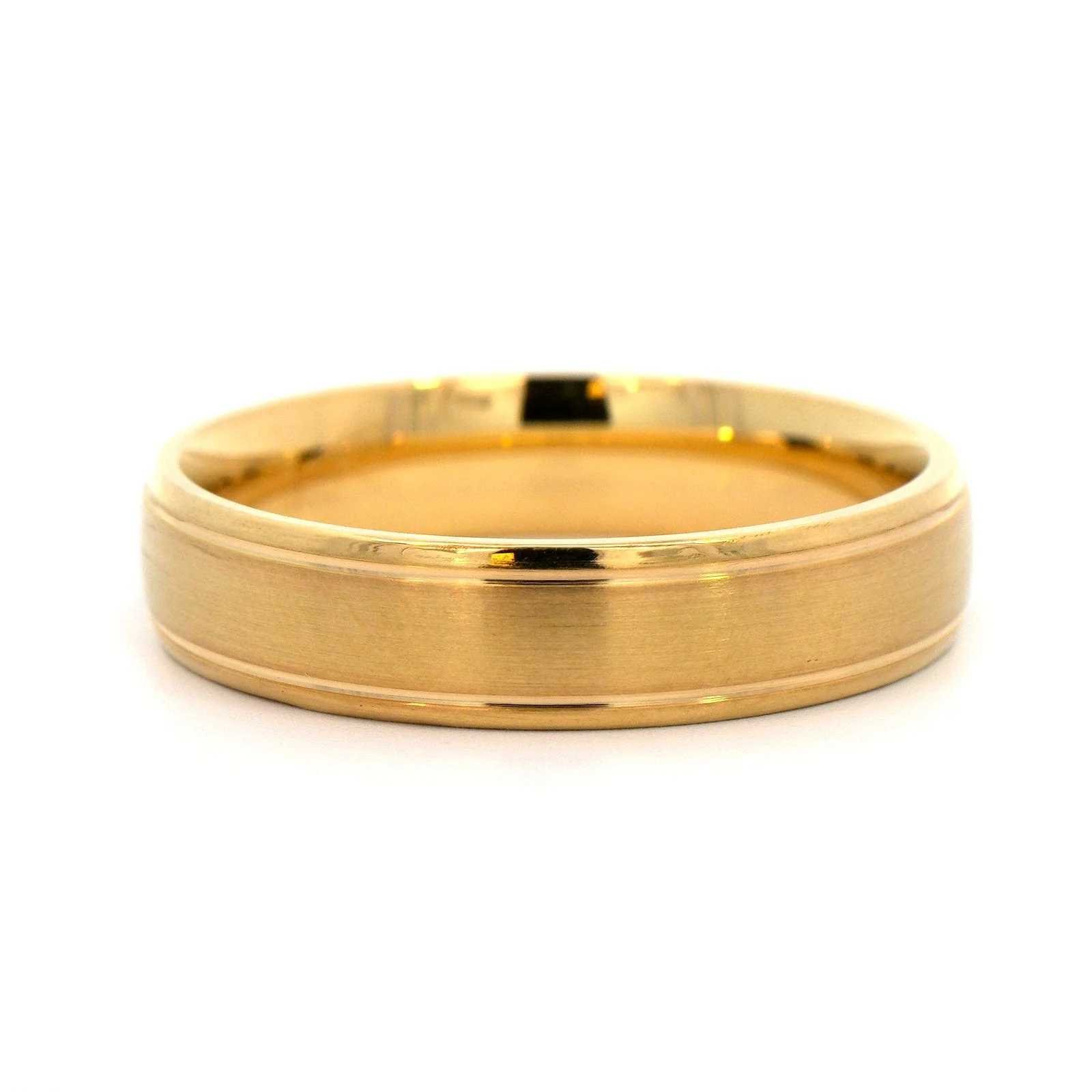 18K Yellow Gold Narrow 5mm Polished Rails Wedding Band - Image 5