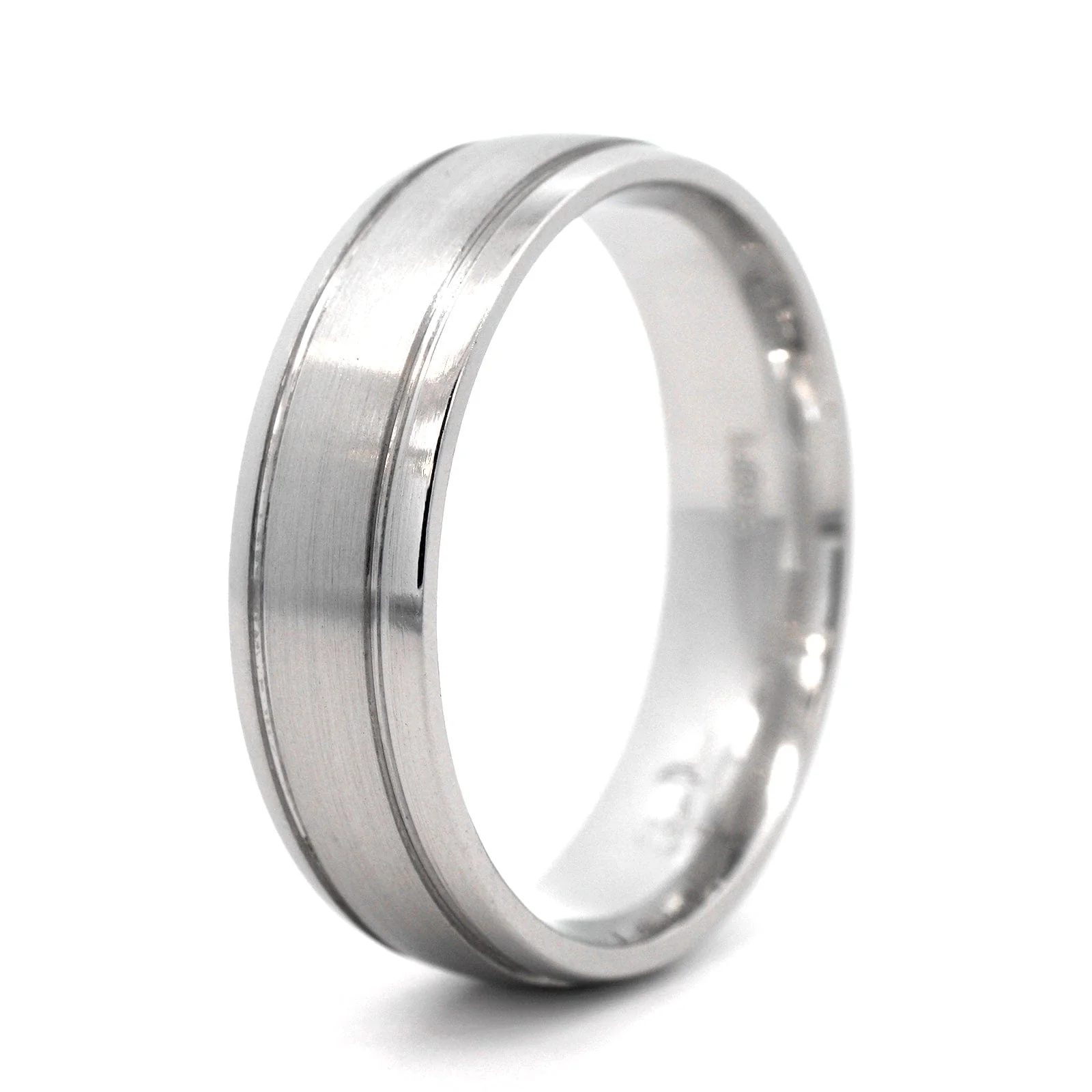 Platinum Narrow 6mm Polished Micro Rails Wedding Band - Image 2