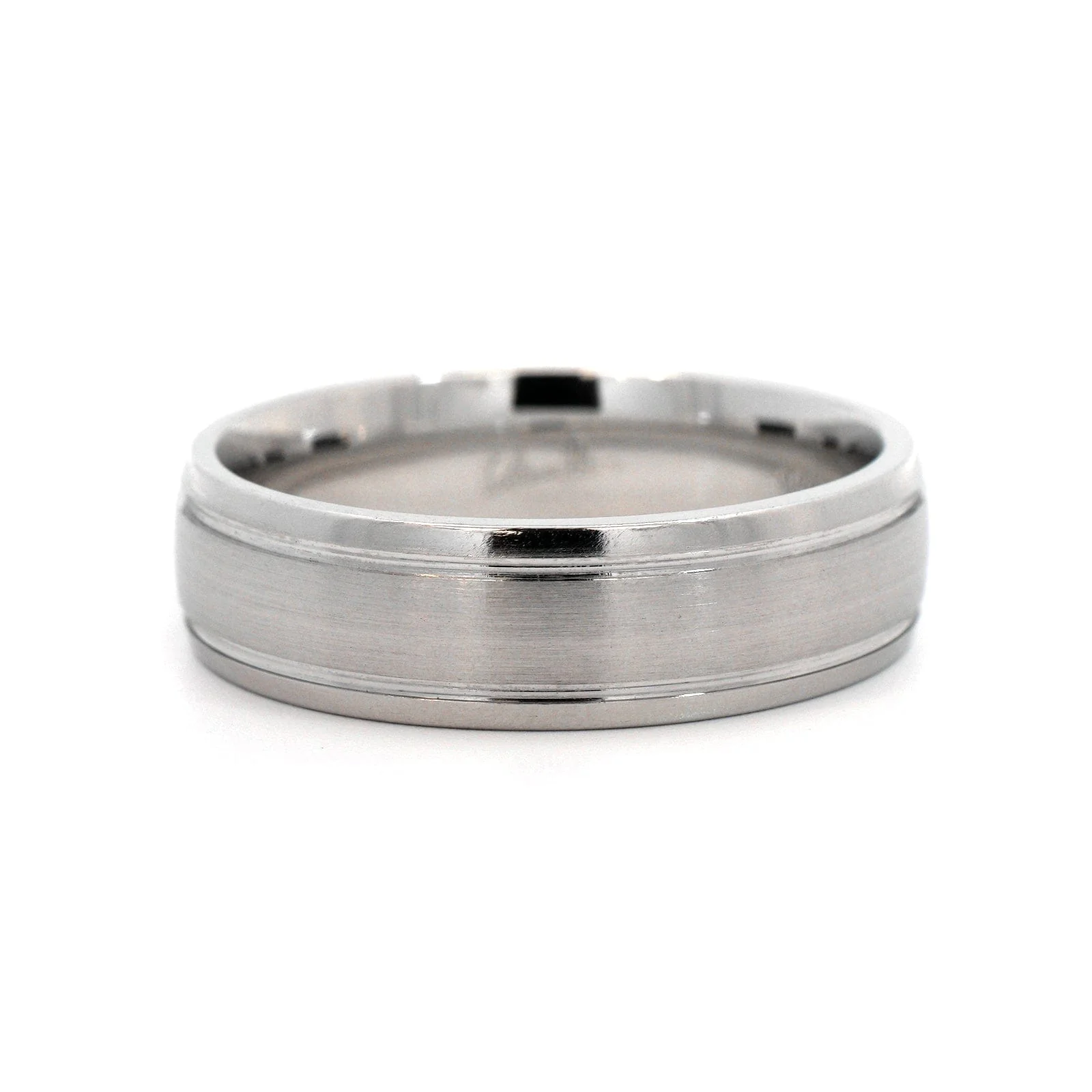 Platinum Narrow 6mm Polished Micro Rails Wedding Band - Image 5