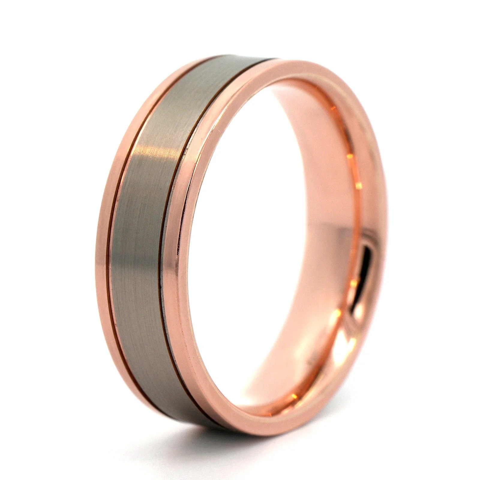 18K Rose Gold and Palladium Matte Wedding Band - Image 2