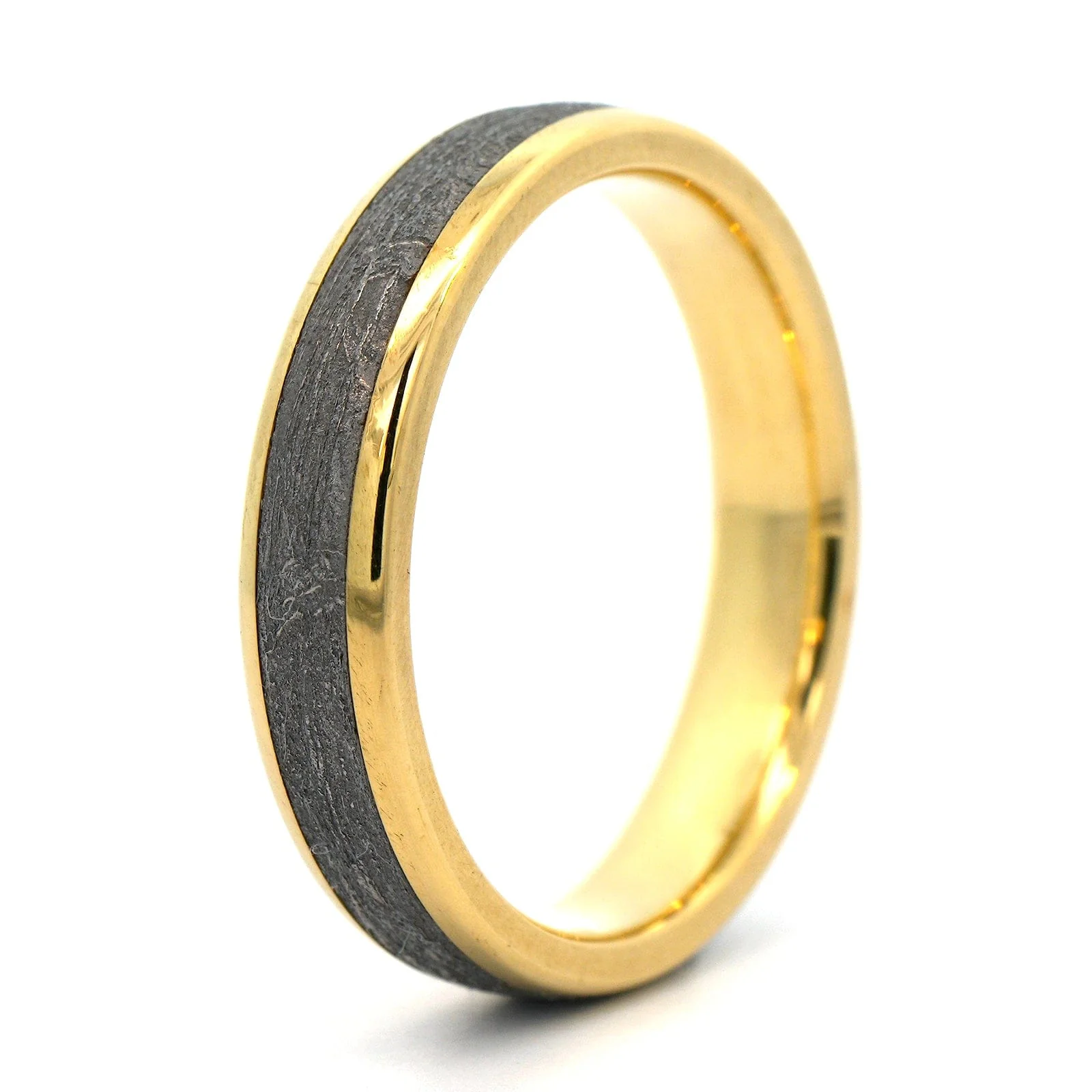 18K Yellow Gold Gibeon Meteorite Wedding Band - Image 2