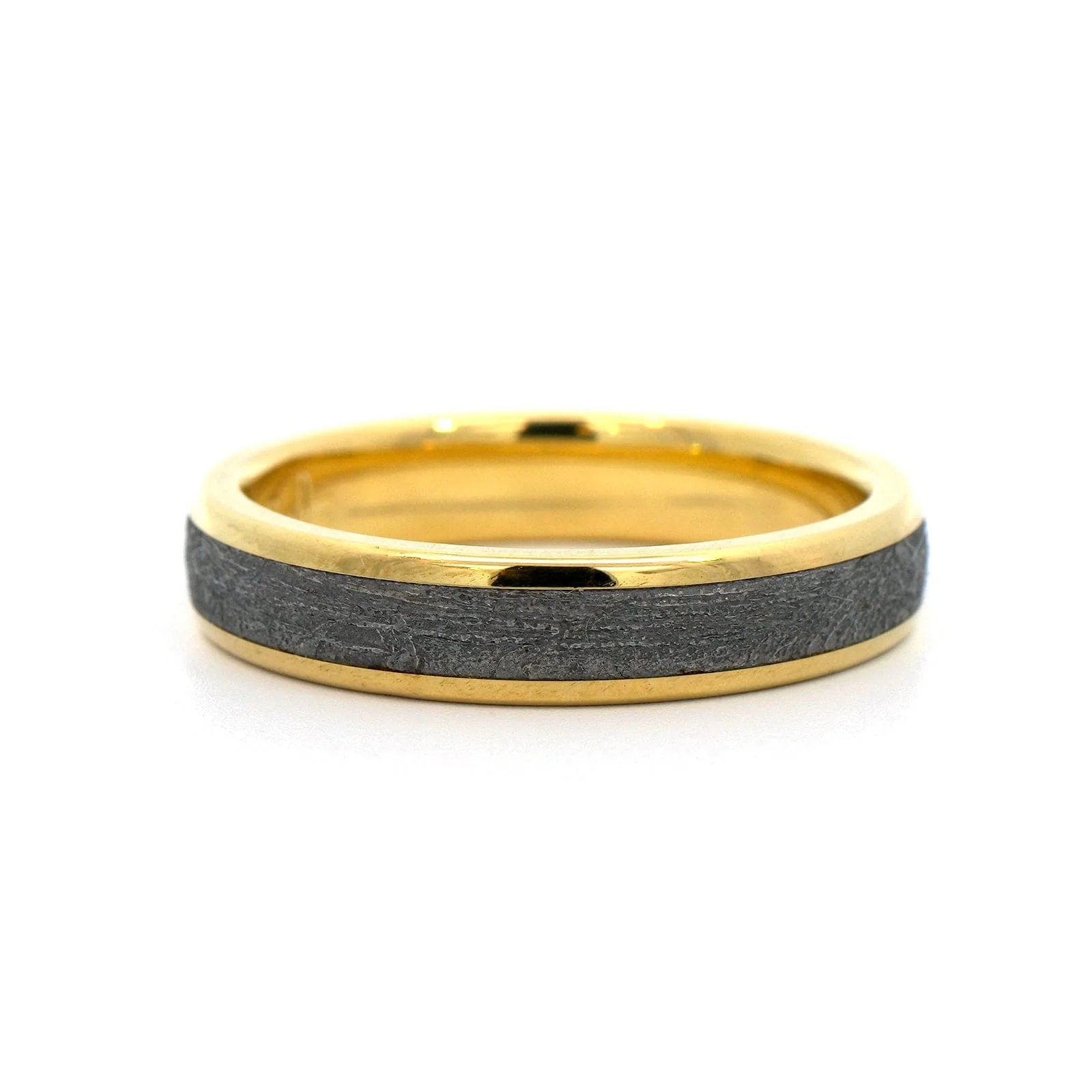 18K Yellow Gold Gibeon Meteorite Wedding Band - Image 5