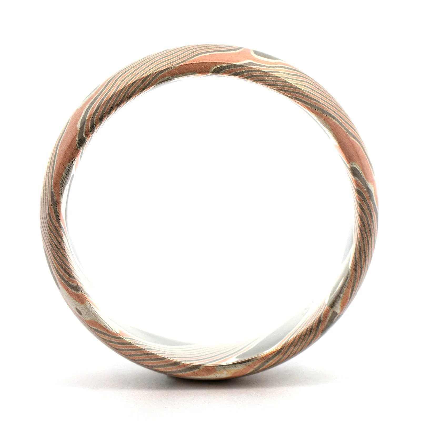 14K Rose Gold, Silver, and Palladium Birch Pattern Wedding Band - Image 3