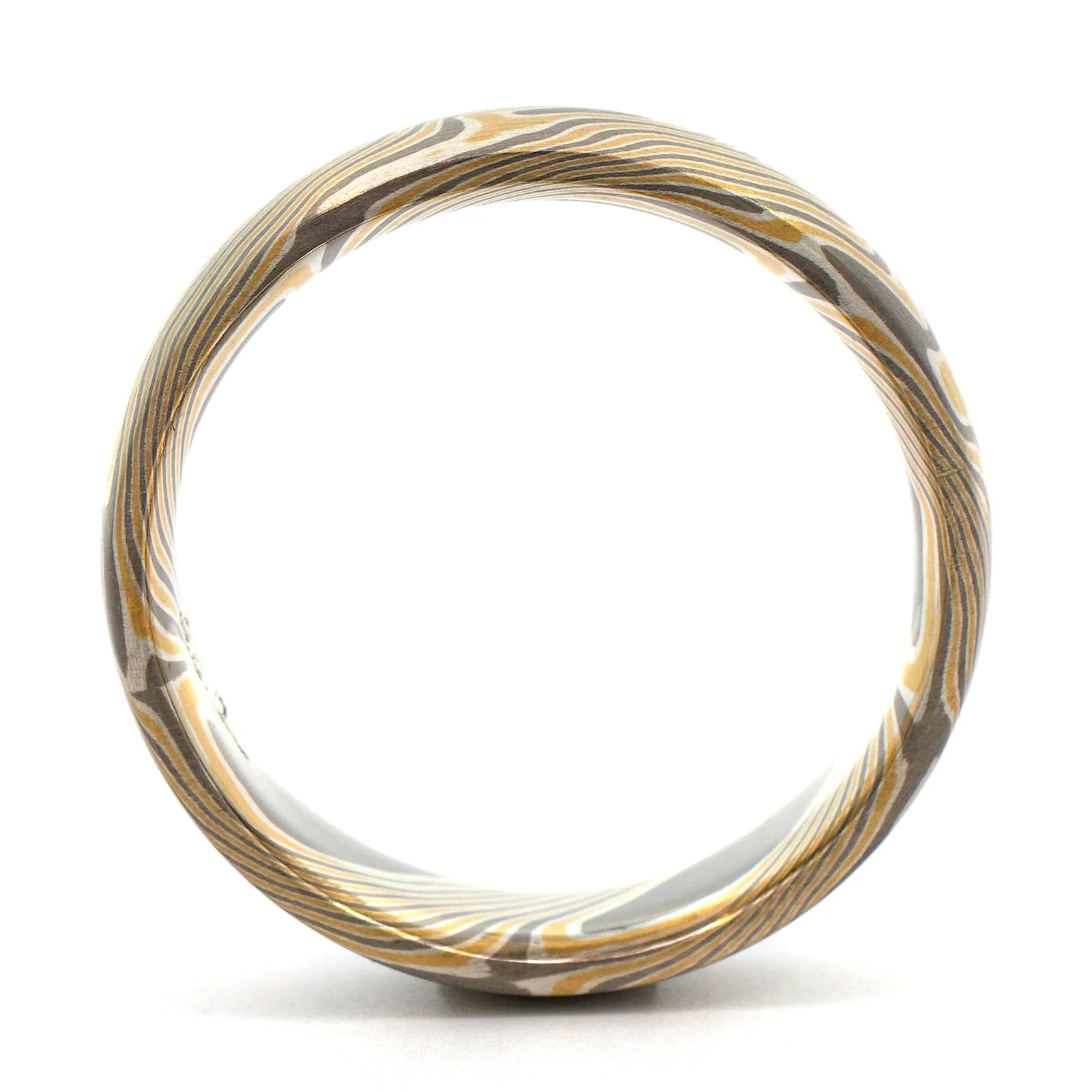18K Yellow Gold, Silver, and Palladium Birch Pattern Wedding Band - Image 3