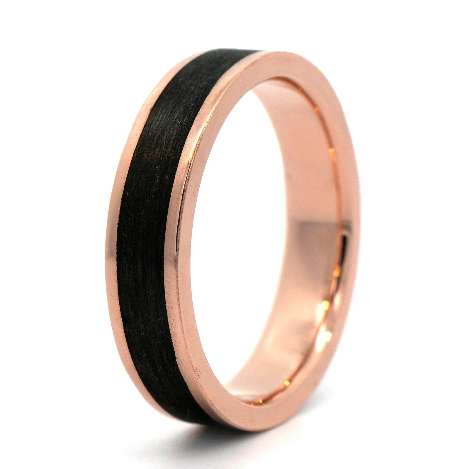 14K Rose Gold 5mm Comfort Fit Carbon Fiber Wedding Band - Image 2