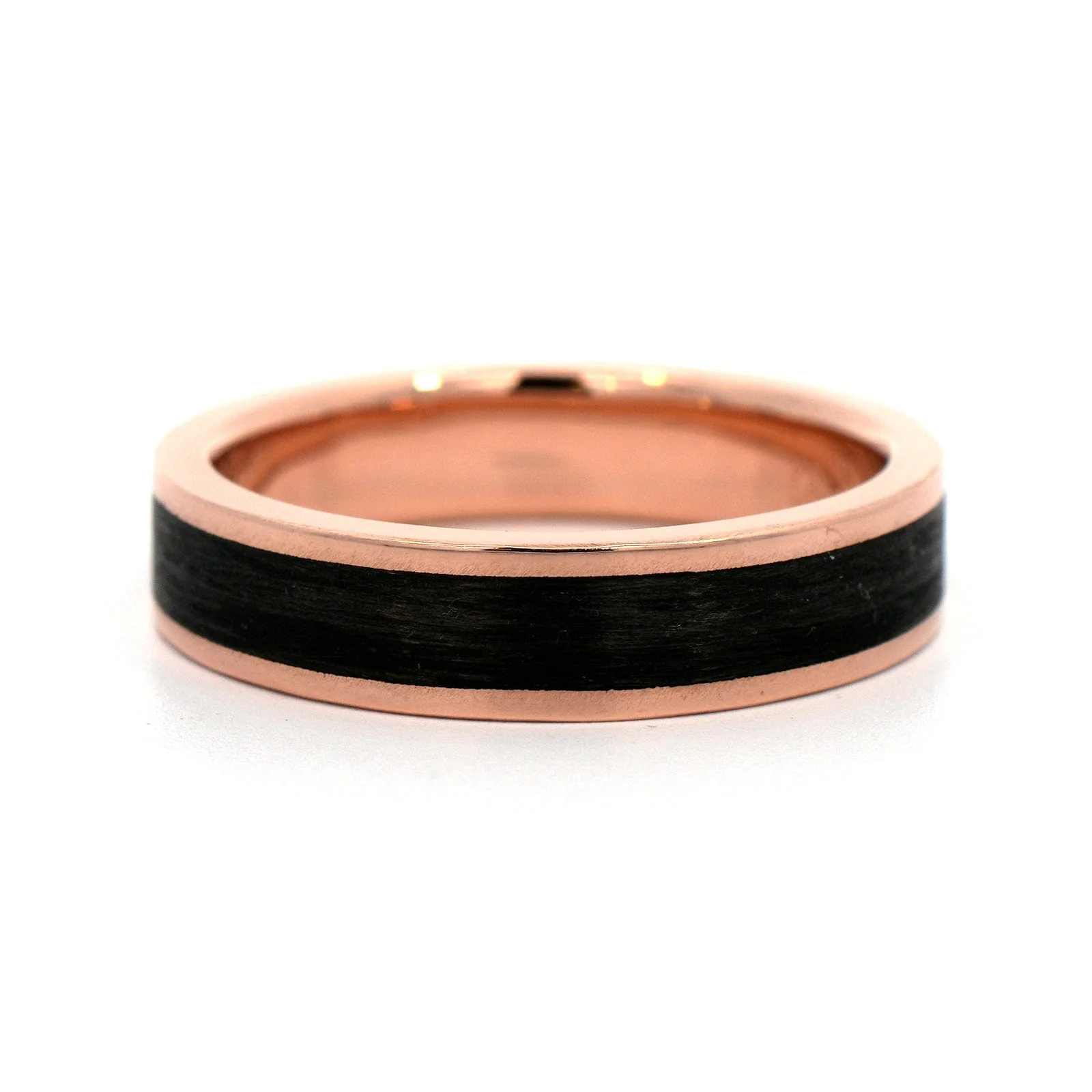 14K Rose Gold 5mm Comfort Fit Carbon Fiber Wedding Band - Image 5