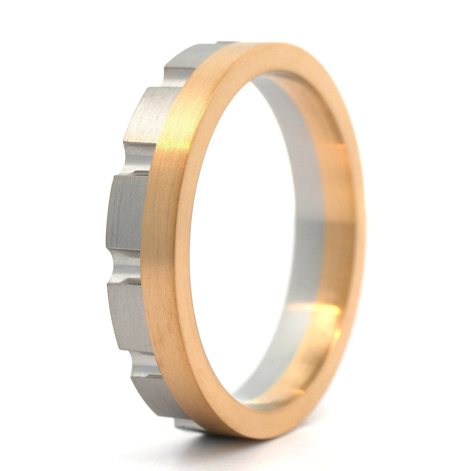 18K Yellow Gold and Platinum 4.5mm Satin Band - Image 2