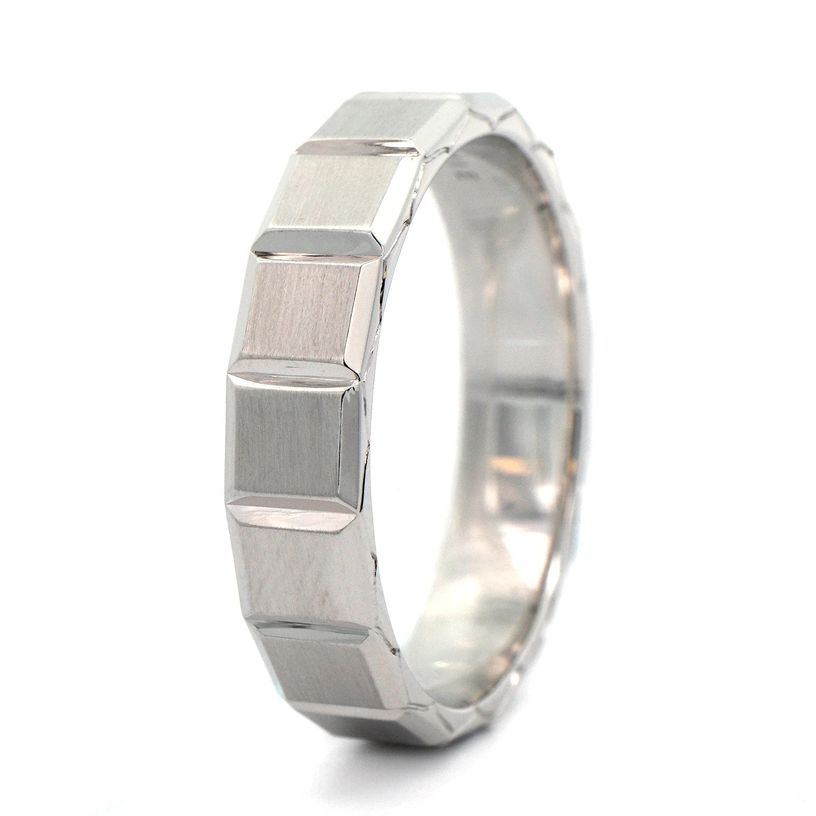 14K White Gold Square Shaped Satin and Polished Band - Image 2