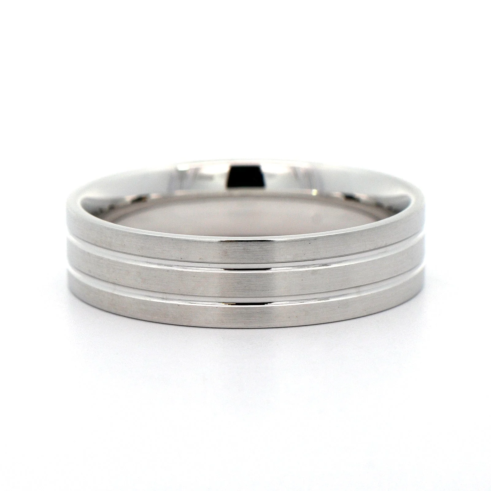 14K White Gold Satin Finished Double Groove Band