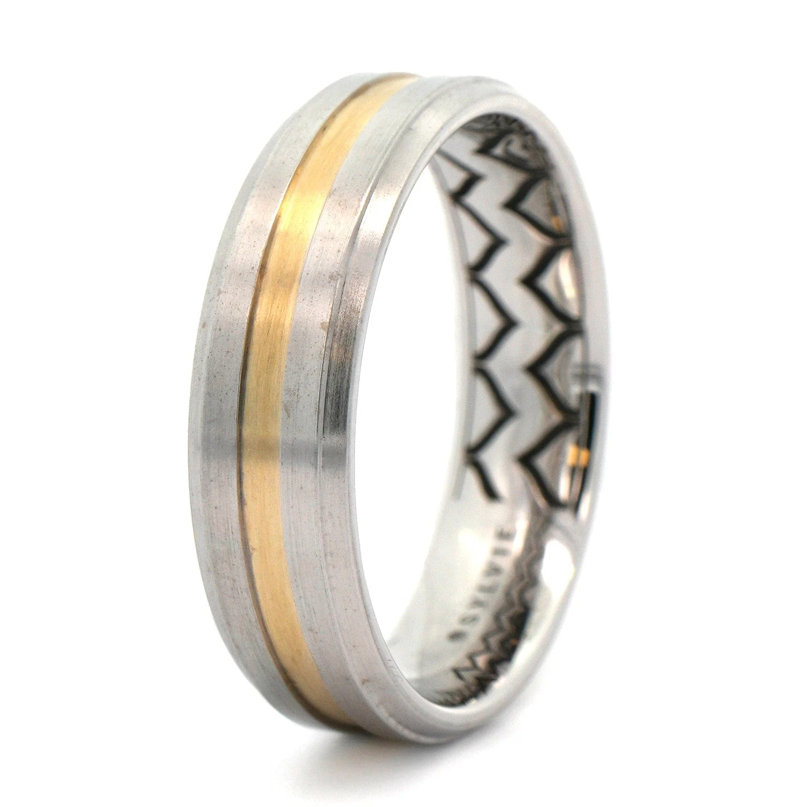 14K Two-Tone Gold Grooved and Satin Band - Image 2